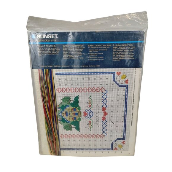 Vintage Sunset Counted Cross Stitch Rainbow and Hearts Sampler Kit 1984 - Picture 4 of 7